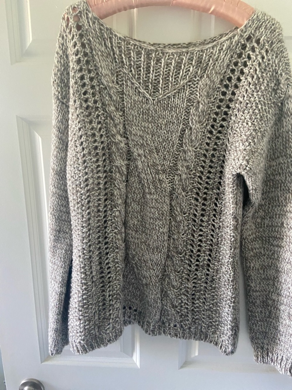 Women's Gray Cable-Front Scoop Neck Sweater